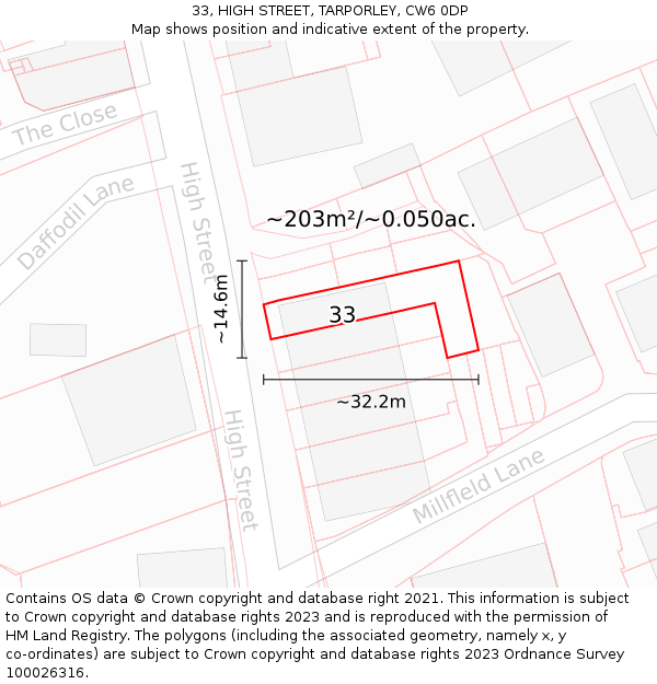 33, HIGH STREET, TARPORLEY, CW6 0DP: Plot and title map