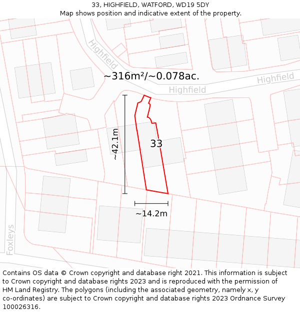 33, HIGHFIELD, WATFORD, WD19 5DY: Plot and title map