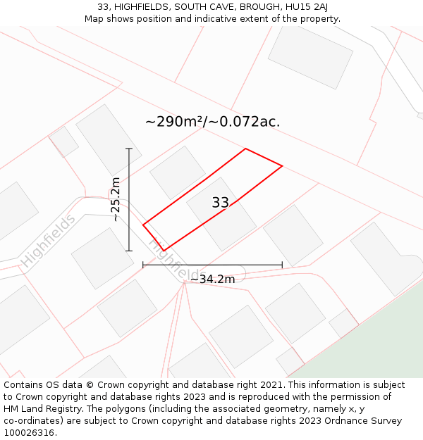 33, HIGHFIELDS, SOUTH CAVE, BROUGH, HU15 2AJ: Plot and title map