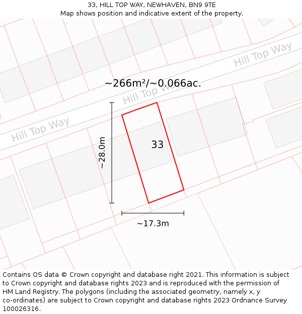 33, HILL TOP WAY, NEWHAVEN, BN9 9TE: Plot and title map