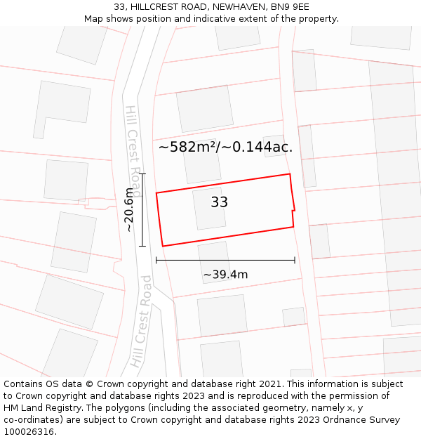 33, HILLCREST ROAD, NEWHAVEN, BN9 9EE: Plot and title map