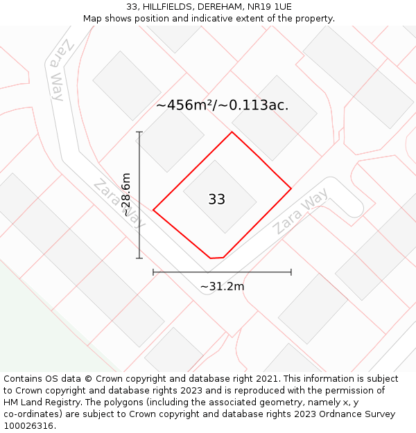 33, HILLFIELDS, DEREHAM, NR19 1UE: Plot and title map