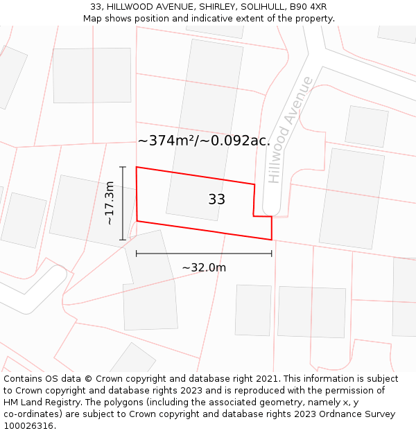 33, HILLWOOD AVENUE, SHIRLEY, SOLIHULL, B90 4XR: Plot and title map