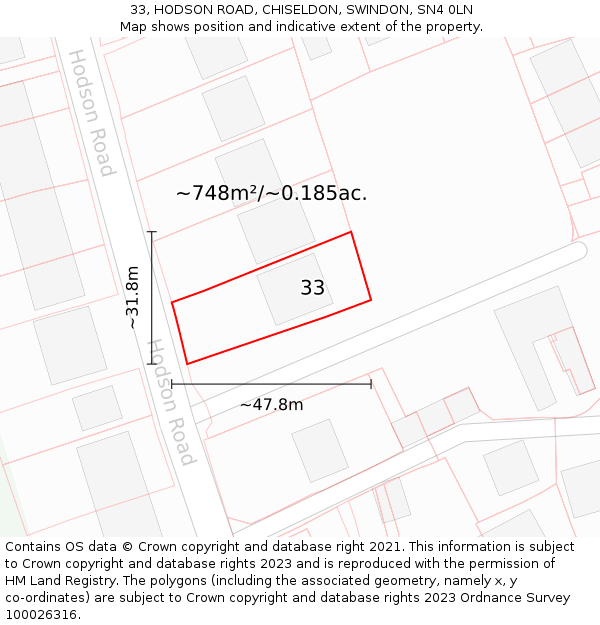 33, HODSON ROAD, CHISELDON, SWINDON, SN4 0LN: Plot and title map