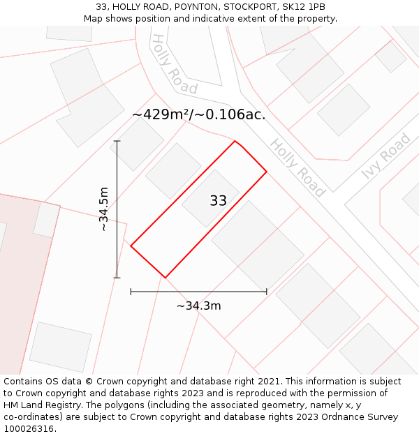 33, HOLLY ROAD, POYNTON, STOCKPORT, SK12 1PB: Plot and title map