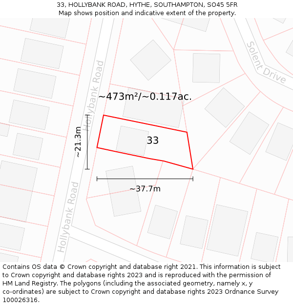 33, HOLLYBANK ROAD, HYTHE, SOUTHAMPTON, SO45 5FR: Plot and title map