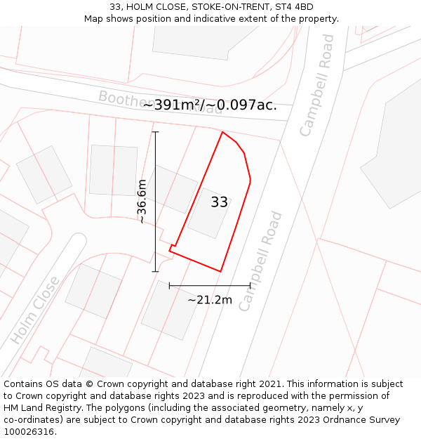 33, HOLM CLOSE, STOKE-ON-TRENT, ST4 4BD: Plot and title map