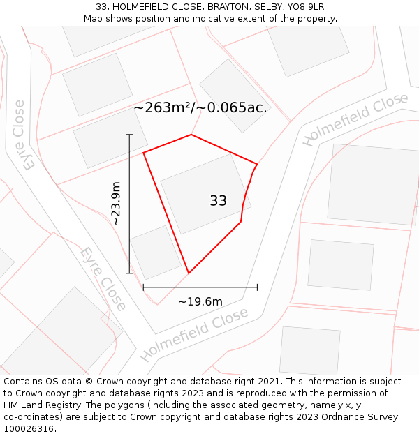 33, HOLMEFIELD CLOSE, BRAYTON, SELBY, YO8 9LR: Plot and title map