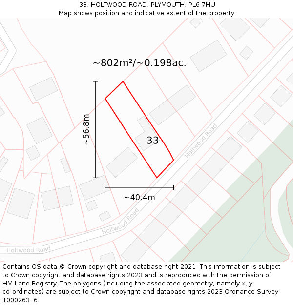 33, HOLTWOOD ROAD, PLYMOUTH, PL6 7HU: Plot and title map