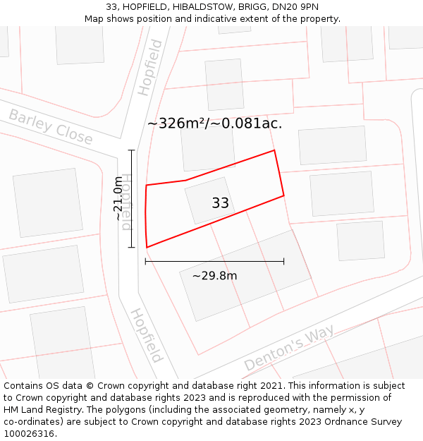 33, HOPFIELD, HIBALDSTOW, BRIGG, DN20 9PN: Plot and title map