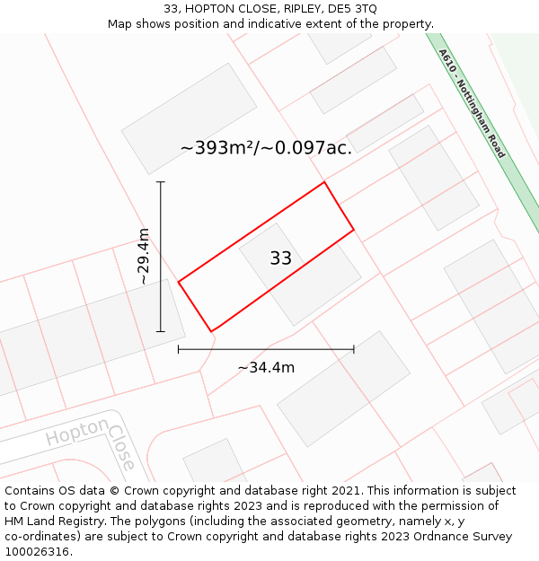 33, HOPTON CLOSE, RIPLEY, DE5 3TQ: Plot and title map