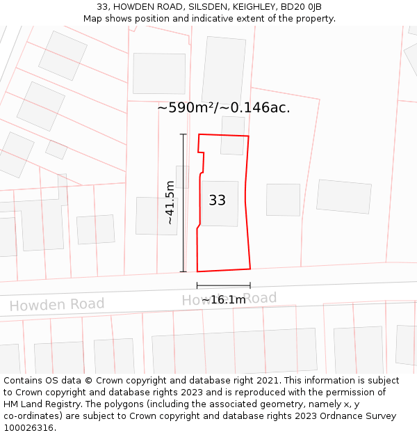 33, HOWDEN ROAD, SILSDEN, KEIGHLEY, BD20 0JB: Plot and title map