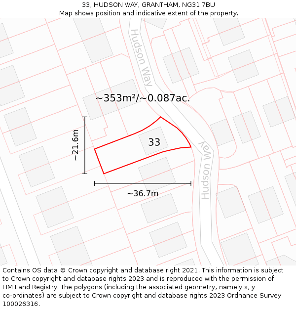 33, HUDSON WAY, GRANTHAM, NG31 7BU: Plot and title map