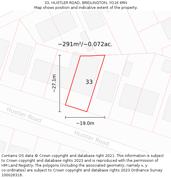 33, HUSTLER ROAD, BRIDLINGTON, YO16 6RN: Plot and title map