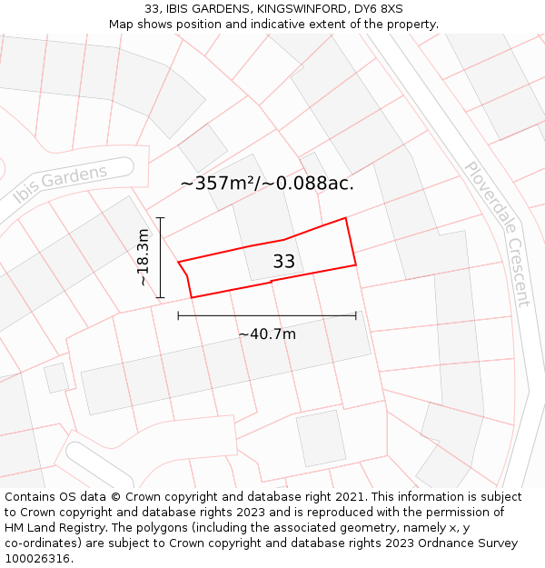 33, IBIS GARDENS, KINGSWINFORD, DY6 8XS: Plot and title map