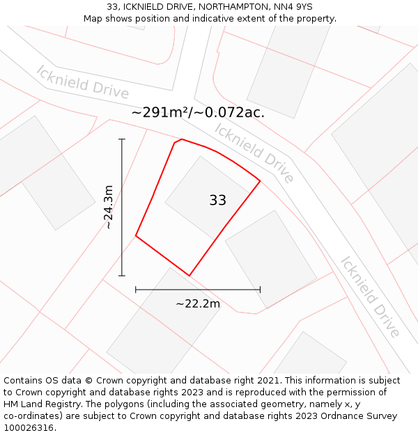 33, ICKNIELD DRIVE, NORTHAMPTON, NN4 9YS: Plot and title map