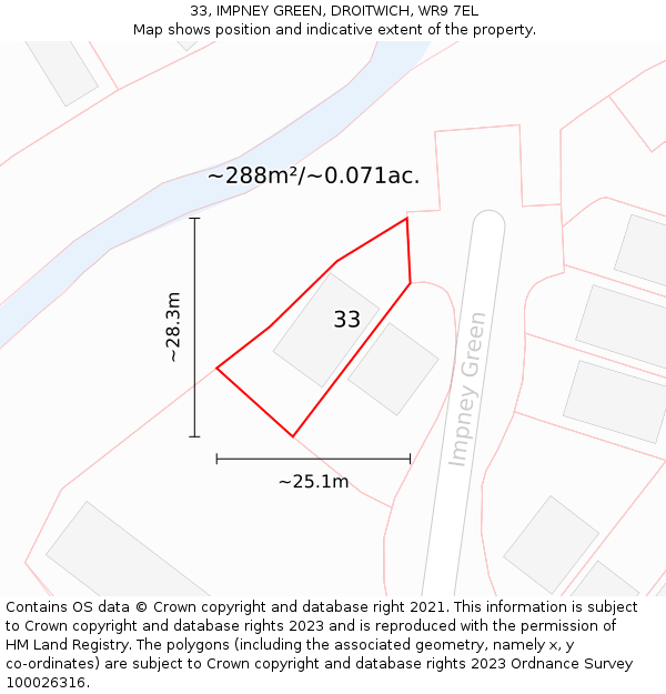 33, IMPNEY GREEN, DROITWICH, WR9 7EL: Plot and title map