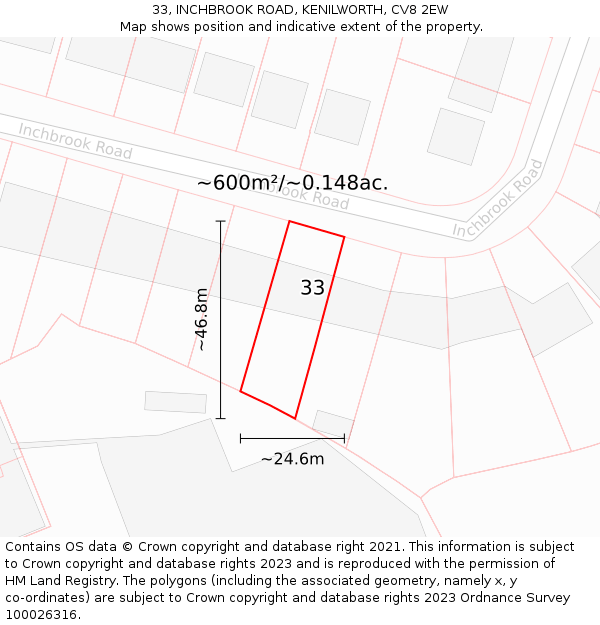 33, INCHBROOK ROAD, KENILWORTH, CV8 2EW: Plot and title map