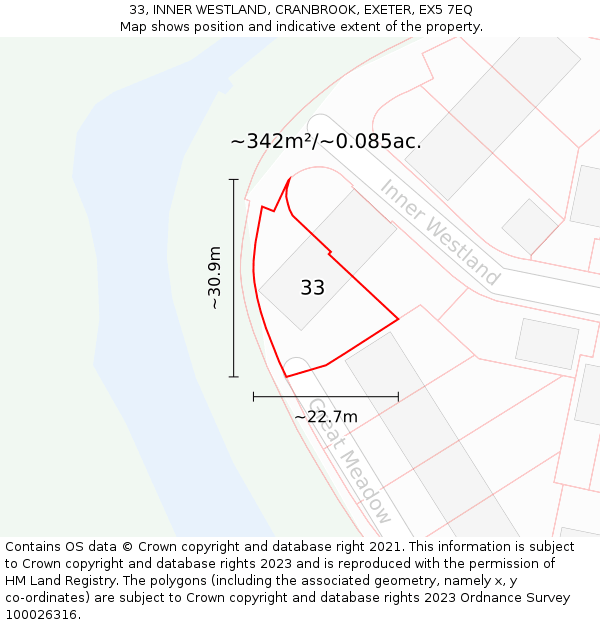 33, INNER WESTLAND, CRANBROOK, EXETER, EX5 7EQ: Plot and title map