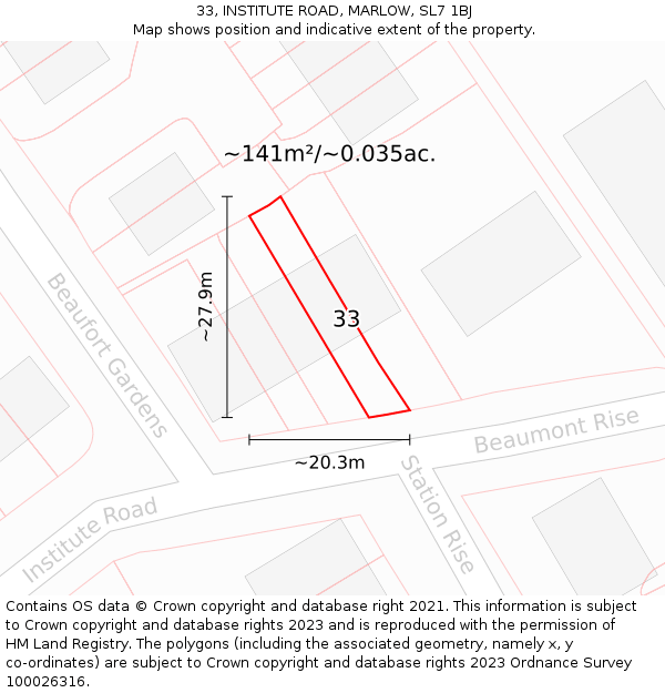 33, INSTITUTE ROAD, MARLOW, SL7 1BJ: Plot and title map