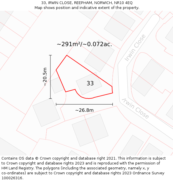 33, IRWIN CLOSE, REEPHAM, NORWICH, NR10 4EQ: Plot and title map