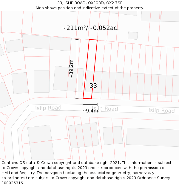 33, ISLIP ROAD, OXFORD, OX2 7SP: Plot and title map