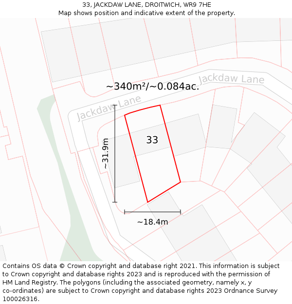 33, JACKDAW LANE, DROITWICH, WR9 7HE: Plot and title map