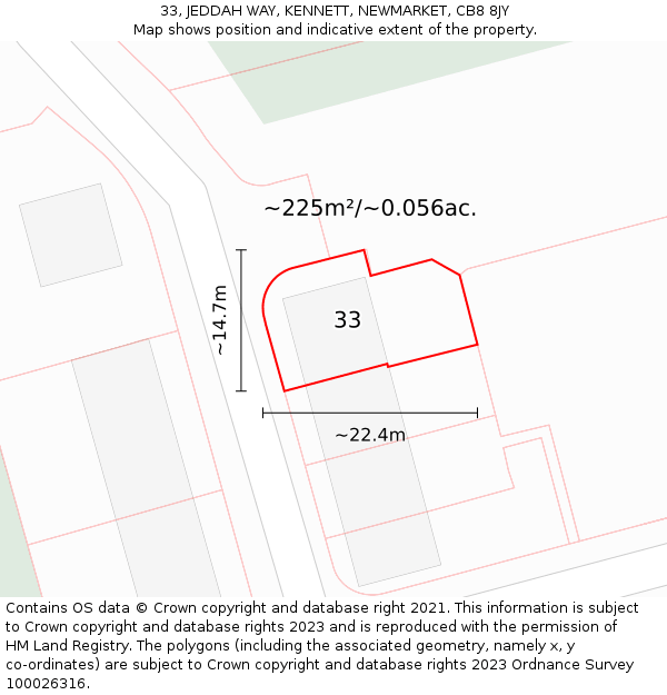 33, JEDDAH WAY, KENNETT, NEWMARKET, CB8 8JY: Plot and title map