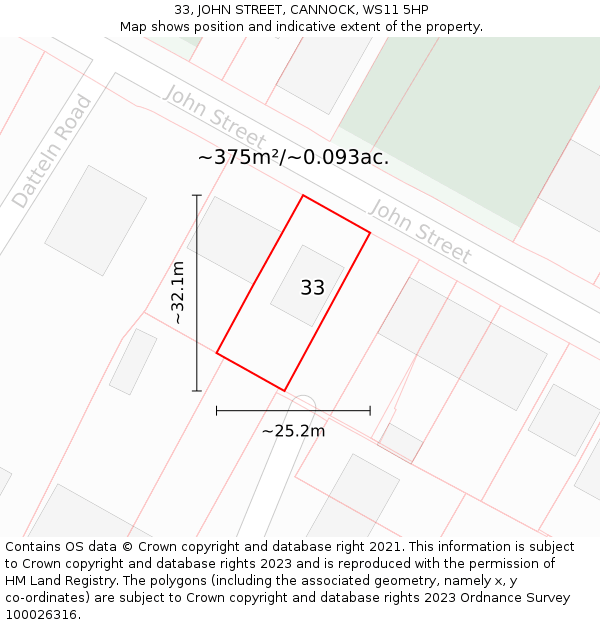 33, JOHN STREET, CANNOCK, WS11 5HP: Plot and title map