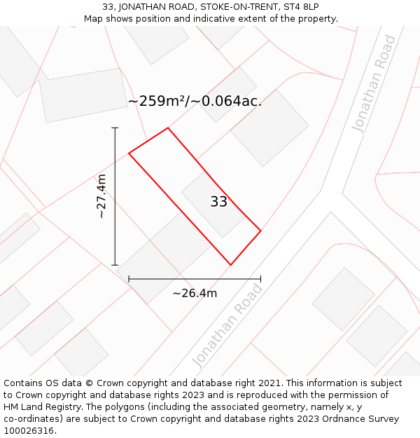 33, JONATHAN ROAD, STOKE-ON-TRENT, ST4 8LP: Plot and title map