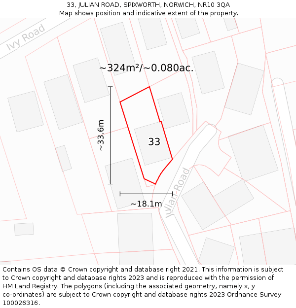 33, JULIAN ROAD, SPIXWORTH, NORWICH, NR10 3QA: Plot and title map