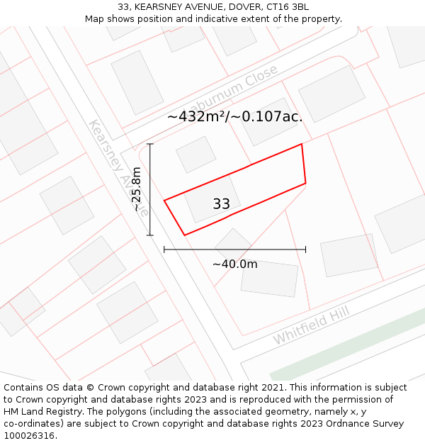 33, KEARSNEY AVENUE, DOVER, CT16 3BL: Plot and title map