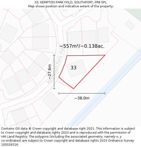 33, KEMPTON PARK FOLD, SOUTHPORT, PR8 5PL: Plot and title map