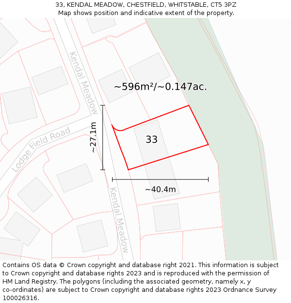 33, KENDAL MEADOW, CHESTFIELD, WHITSTABLE, CT5 3PZ: Plot and title map