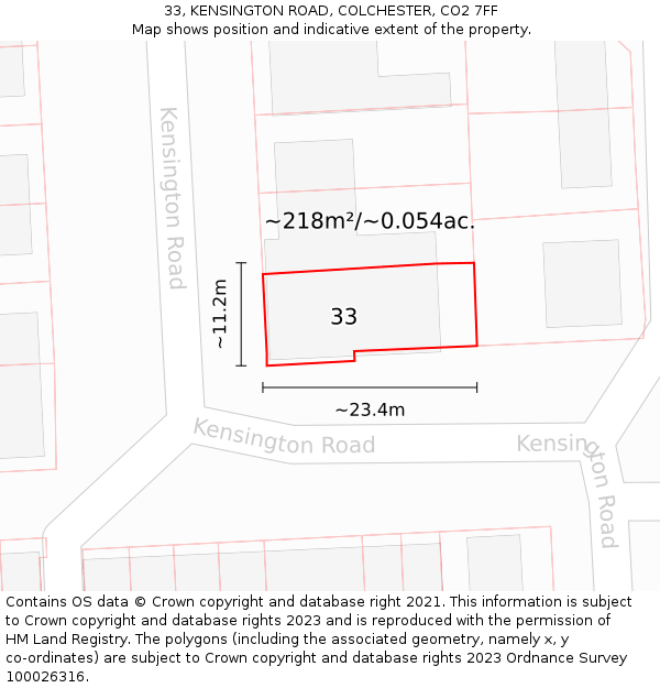 33, KENSINGTON ROAD, COLCHESTER, CO2 7FF: Plot and title map