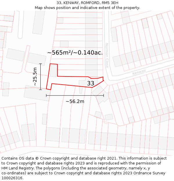 33, KENWAY, ROMFORD, RM5 3EH: Plot and title map