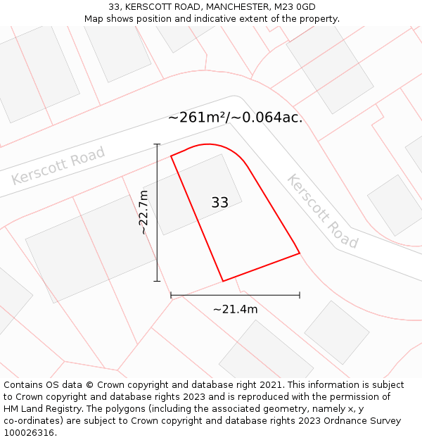 33, KERSCOTT ROAD, MANCHESTER, M23 0GD: Plot and title map