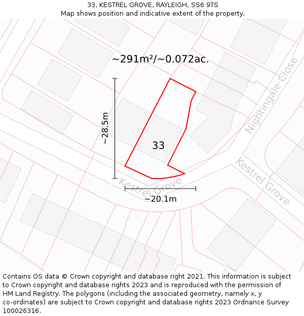 33, KESTREL GROVE, RAYLEIGH, SS6 9TS: Plot and title map