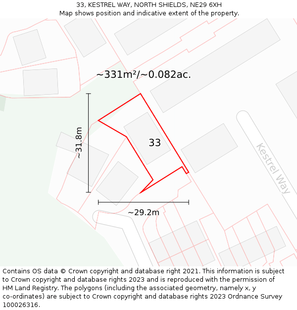 33, KESTREL WAY, NORTH SHIELDS, NE29 6XH: Plot and title map