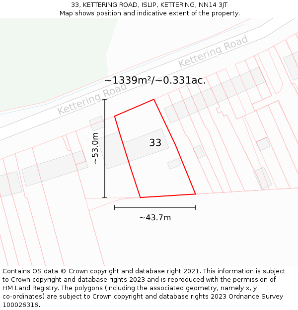 33, KETTERING ROAD, ISLIP, KETTERING, NN14 3JT: Plot and title map