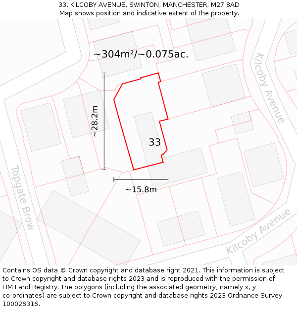 33, KILCOBY AVENUE, SWINTON, MANCHESTER, M27 8AD: Plot and title map