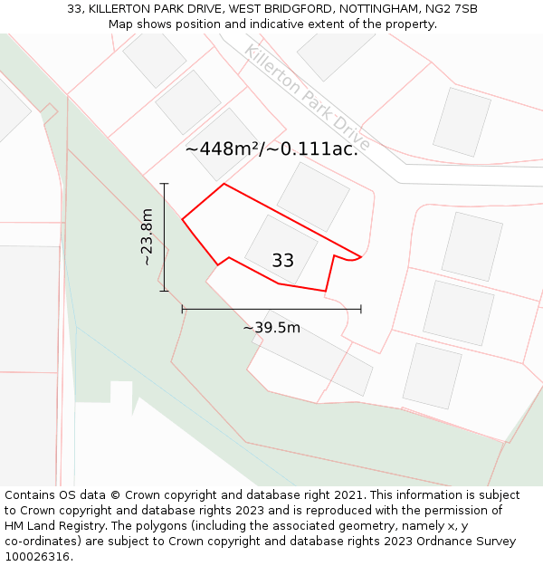 33, KILLERTON PARK DRIVE, WEST BRIDGFORD, NOTTINGHAM, NG2 7SB: Plot and title map