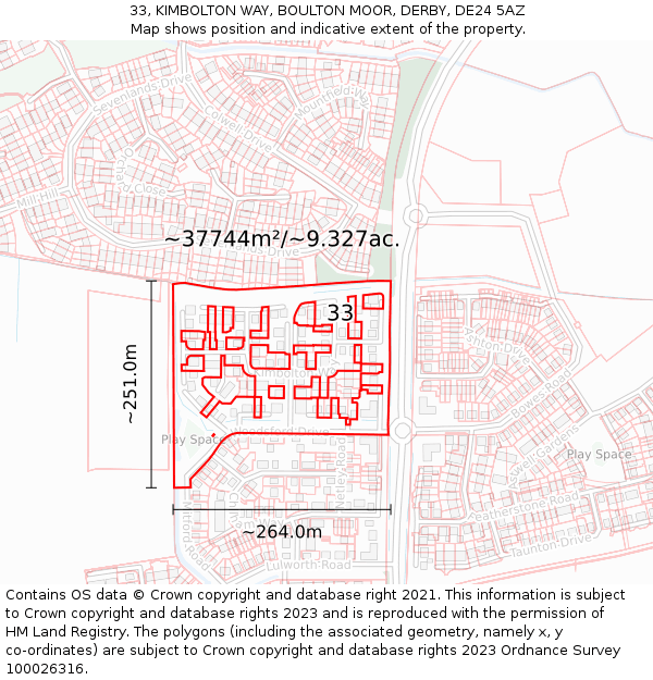 33, KIMBOLTON WAY, BOULTON MOOR, DERBY, DE24 5AZ: Plot and title map