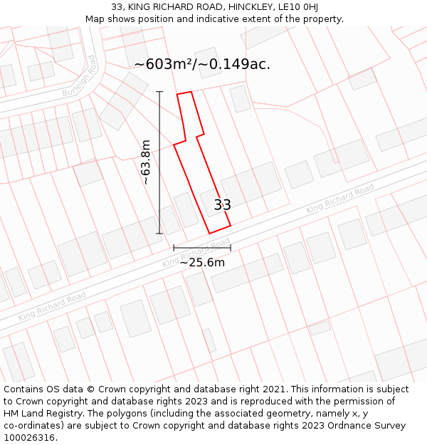 33, KING RICHARD ROAD, HINCKLEY, LE10 0HJ: Plot and title map