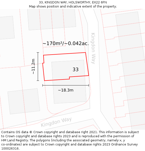 33, KINGDON WAY, HOLSWORTHY, EX22 6FN: Plot and title map