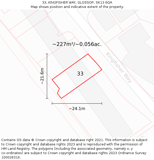 33, KINGFISHER WAY, GLOSSOP, SK13 6QA: Plot and title map