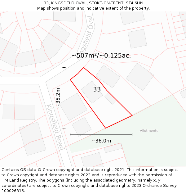 33, KINGSFIELD OVAL, STOKE-ON-TRENT, ST4 6HN: Plot and title map