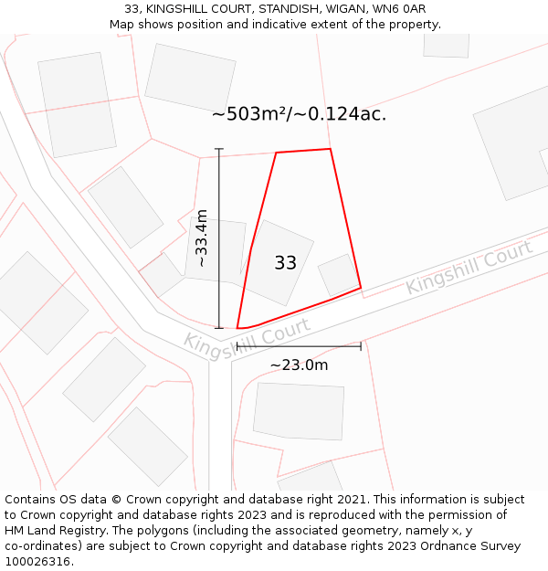 33, KINGSHILL COURT, STANDISH, WIGAN, WN6 0AR: Plot and title map