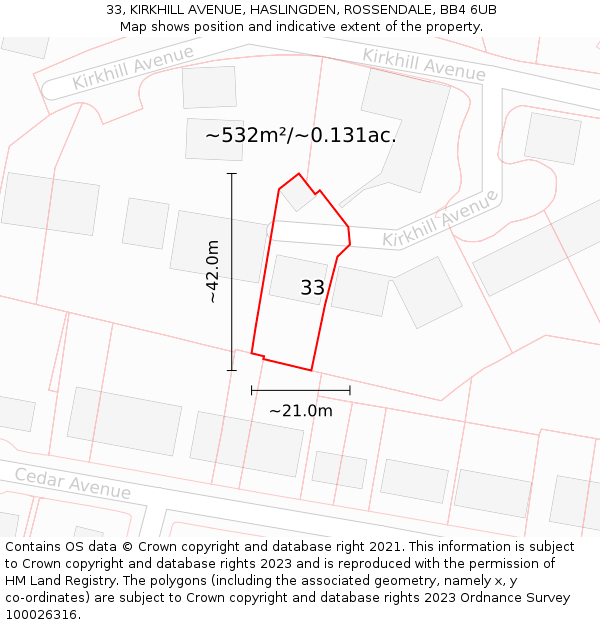 33, KIRKHILL AVENUE, HASLINGDEN, ROSSENDALE, BB4 6UB: Plot and title map