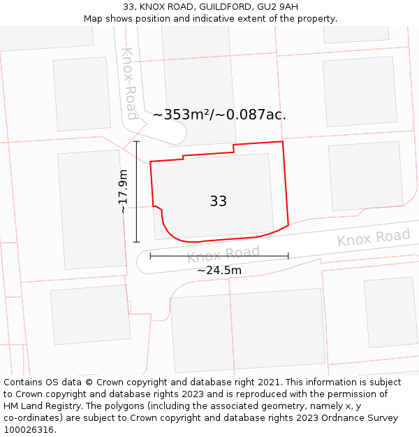 33, KNOX ROAD, GUILDFORD, GU2 9AH: Plot and title map